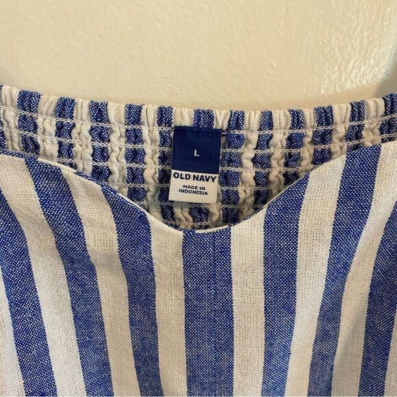 Old Navy Fit & Flare Linen Blend Midi Dress womens large white and blue stripe - Picture 6 of 13